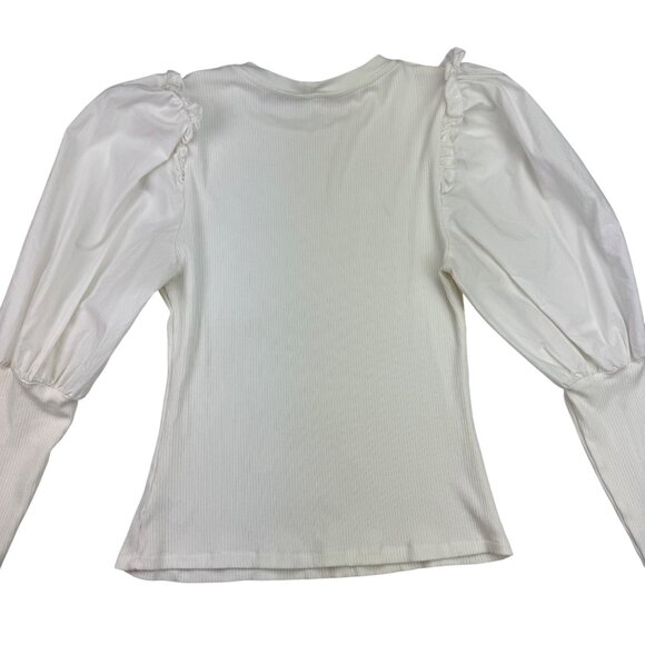 Anthropologie-Sunday in Brooklyn White Ribbed Ruffle shoulder Top Women's sz M - Picture 4 of 9